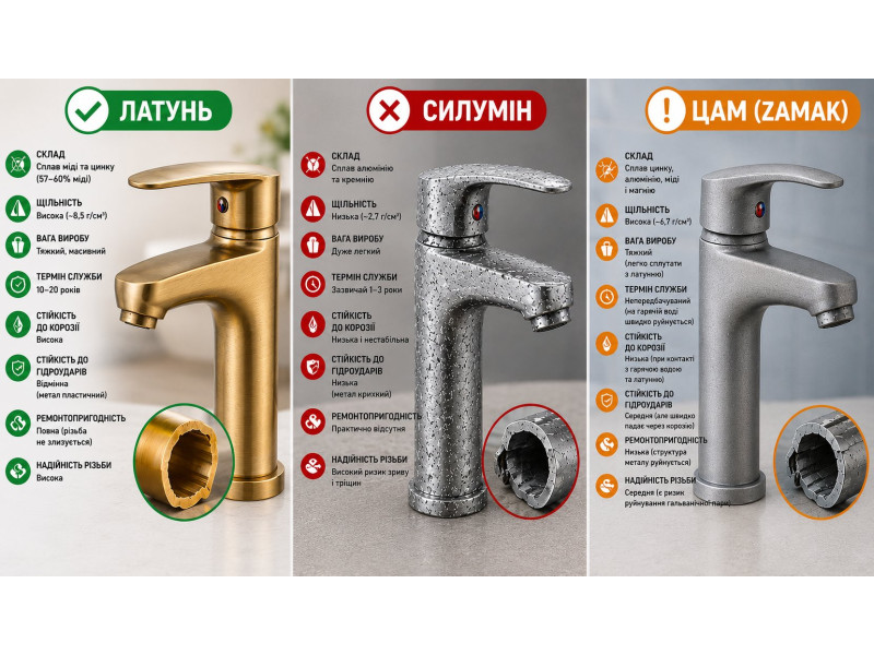 Смеситель из латуни, силумина или ЦАМ — что выбрать? 